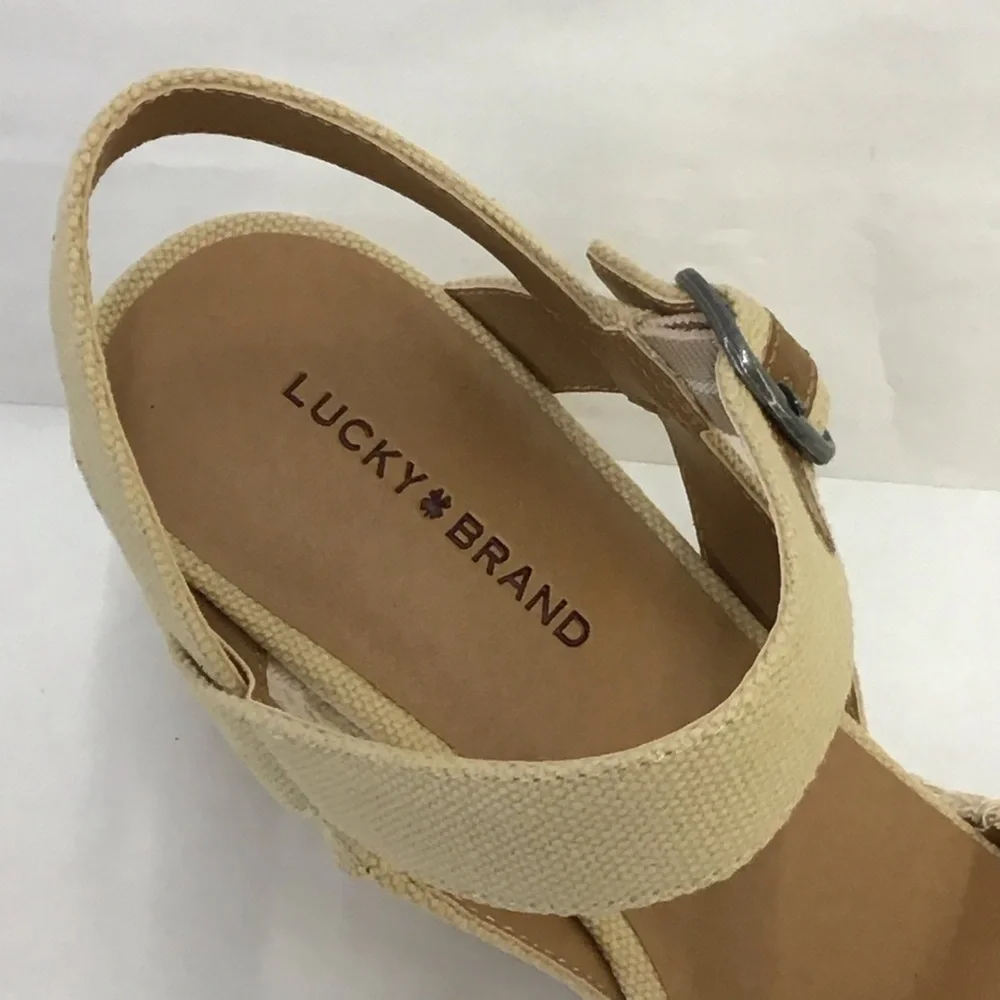 Lucky Brand Mindra Espadrille Wedge Sandals Natural Cream Fabric Size 9 M